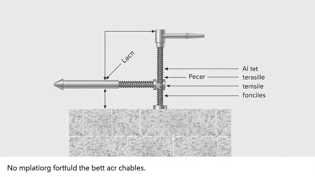 콘크리트 벽체에 설치된 앵커볼트가 인발 하중 테스트를 받는 모식도